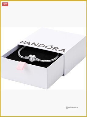 Sterling Silver Heart Clasp Snake Chain Charm Bracelet with Gift Box